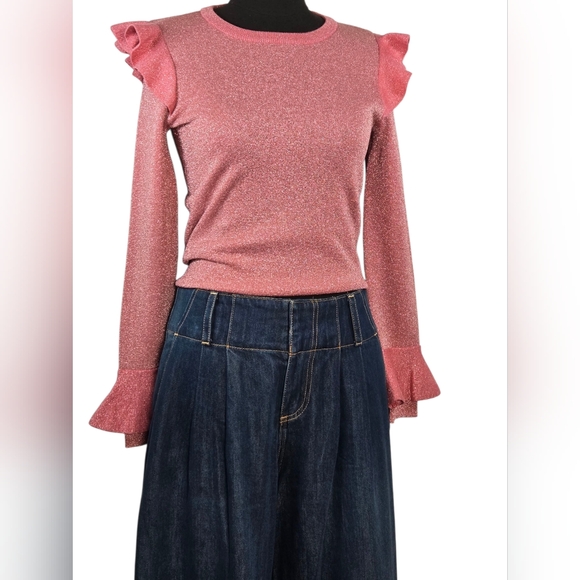 Alice + Olivia Anders Low Rise Pleated Wide Leg Jeans Love Train Dark Wash Sz 29 - Picture 6 of 16